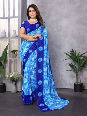 Moda Rapido Printed, Self Design Daily Wear Georgette Saree(Blue)