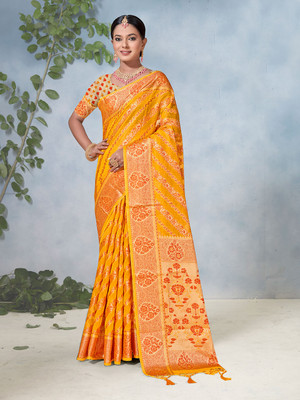 ANOUK Woven Banarasi Art Silk Saree(Yellow)