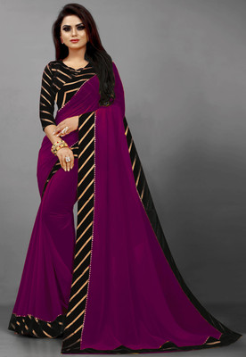 Flip The Style Solid/Plain Bollywood Georgette, Chiffon Saree(Purple)