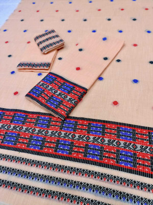 agarval silk mills Woven Mekhela Chador Cotton Blend Saree(Beige)