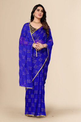 FABMORA Woven, Printed Daily Wear Chiffon Saree(Blue)