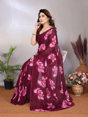 VJ FASHION Floral Print Daily Wear Georgette Saree(Purple)