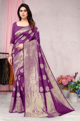 MIRCHI FASHION Woven, Embellished Banarasi Silk Blend Saree(Purple, Gold)