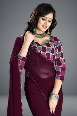 ANOKHI STYLE Solid/Plain Bollywood Georgette, Silk Blend Saree(Multicolor)