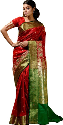 Fabriczone Embroidered Kanjivaram Satin Saree(Purple)