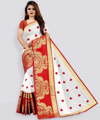 Jevlan Self Design Bollywood Georgette Saree(White)