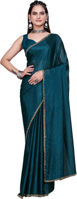 G GAJAL INTERNATIONAL Solid/Plain Saree with Attached Blouse Chiffon Saree(Blue)
