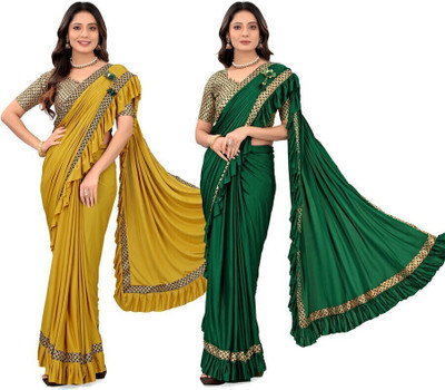 Treshpino Self Design Bollywood Lycra Blend Saree(Pack of 4, Multicolor)