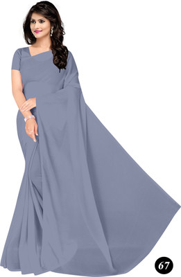 STAVA CREATION Solid/Plain Bollywood Georgette Saree(Grey)