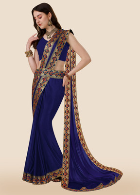 FabDaisy Solid/Plain Banarasi Chiffon Saree(Blue)