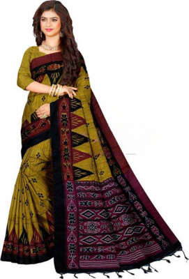 Shree Hari Printed, Self Design, Solid/Plain Handloom Cotton Blend Saree(Yellow)
