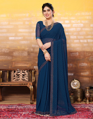 Divastri Dyed, Self Design Bollywood Georgette Saree(Blue)