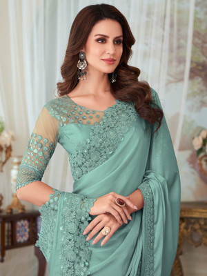 Sareemall Embellished Bollywood Silk Blend Saree(Light Green)
