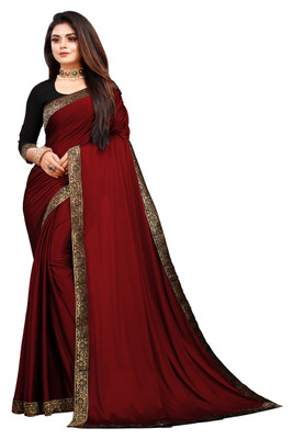 GUNHILD Self Design, Solid/Plain Kanjivaram Silk Blend, Lycra Blend Saree(Maroon)