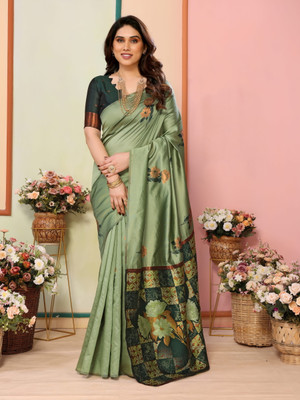 Moda Rapido Digital Print Kanjivaram Jacquard Saree(Light Green)