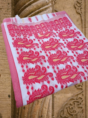 Priyangboda Woven Jamdani Handloom Cotton Blend Saree(Multicolor)