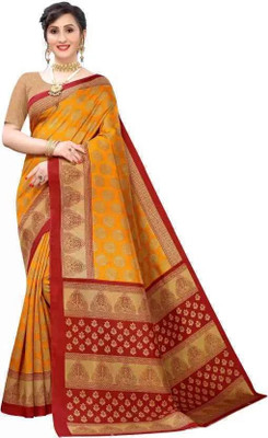 Grubstaker Printed Mysore Art Silk Saree(Mustard)