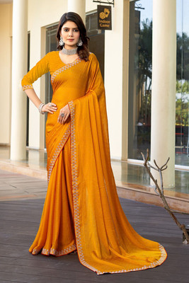 zamuna Solid/Plain, Self Design Daily Wear Georgette Saree(Yellow)