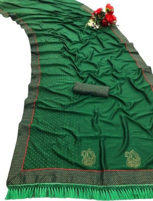 Harekrishna Creation Embroidered, Embellished Bollywood Silk Blend Saree(Green)