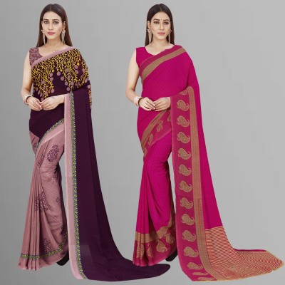 Anand Sarees Floral Print Daily Wear Georgette Saree(Pack of 2, Purple, Brown, Multicolor)