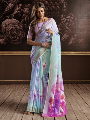 Tasrika Digital Print Bollywood Pure Silk Saree(Blue)