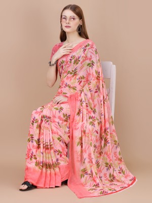 CHOICEIT Floral Print, Printed Daily Wear Georgette Saree(Pink)