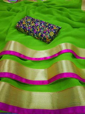 Sareez House Solid/Plain Daily Wear Chiffon Saree(Green)