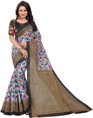 Suali Printed Kanjivaram Art Silk Saree(Black)