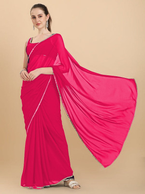 maa creaation Solid/Plain Bollywood Georgette Saree(Pink)