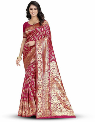Flybird Fashion Woven, Self Design Banarasi Jacquard Saree(Pack of 2, Pink)