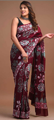 Shiv Clothing Printed Ikkat Pure Cotton Saree(Maroon)