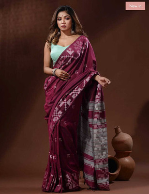 sourav biswas Woven Handloom Viscose Rayon, Pure Cotton Saree(Magenta)