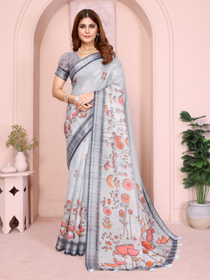 Hasti Graphic Print Assam Silk Cotton Linen Saree(Multicolor)