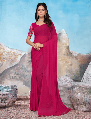 Vrati Creation Solid/Plain Bollywood Georgette Saree(Pink)