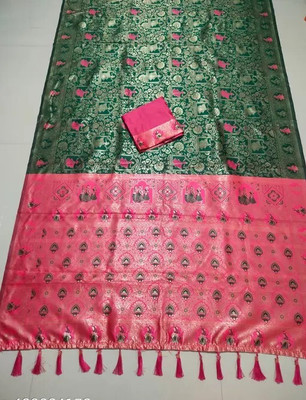 WILLMAKE Printed Bollywood Cotton Silk Saree(Pack of 2, Green, Pink)