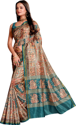 Rudrakala Digital Print, Floral Print, Geometric Print, Graphic Print, Self Design Bollywood Crepe, Silk Blend Saree(Light Blue)