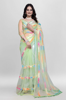 Aika Embroidered Bollywood Net Saree(Light Green)