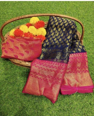 Shrimorifashion Solid/Plain Bollywood Silk Blend Saree(Dark Blue)