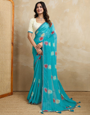 Satrani Printed, Embellished Bollywood Georgette Saree(Blue)