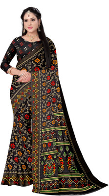 Stuti Printed Daily Wear Pure Cotton Saree(Black)
