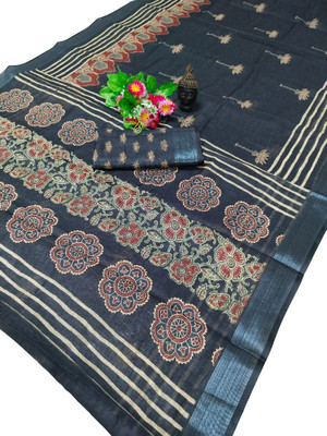 HangerStories Woven Kanjivaram Pure Cotton, Cotton Silk Saree(Black)