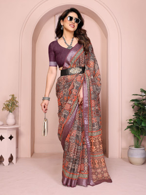 Soor Panchi Self Design Banarasi Cotton Blend Saree(Orange)