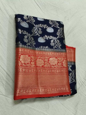 Muskan Fashion House Woven Banarasi Silk Blend Saree(Dark Blue)