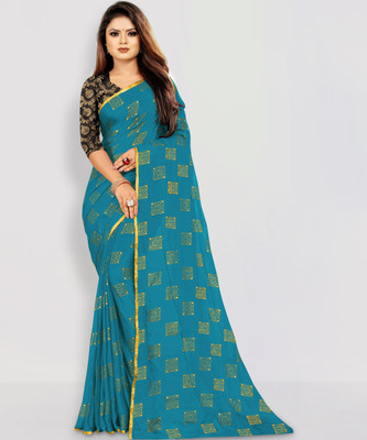 RHEY Printed Bollywood Chiffon Saree(Light Blue)