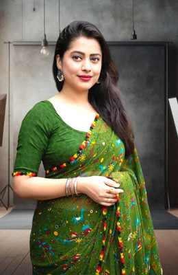 MAHADEV NX Self Design Bollywood Georgette Saree(Green)