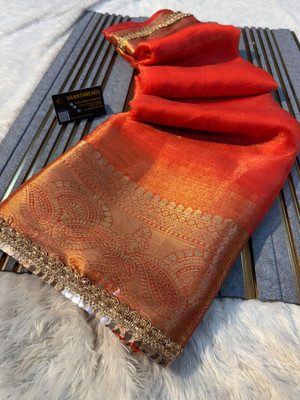 Banaras silk palace Woven Banarasi Tissue Saree(Orange)