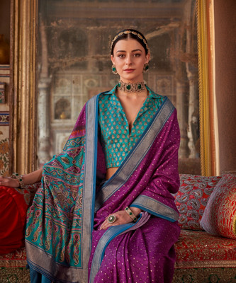ANOUK Printed Bandhani Silk Blend Saree(Magenta)