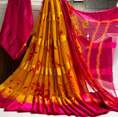 Bombey Velvat Fab Self Design Bandhani Chiffon, Silk Blend Saree(Orange)