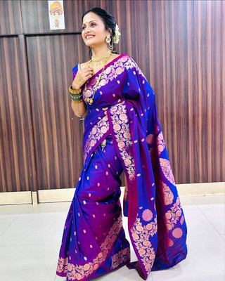 ADESHETHNICWEAR Printed Banarasi Satin Saree(Purple)