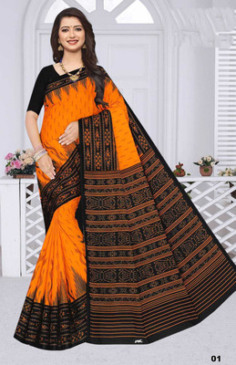 HouseOfCommon Printed Sambalpuri Pure Cotton Saree(Orange)